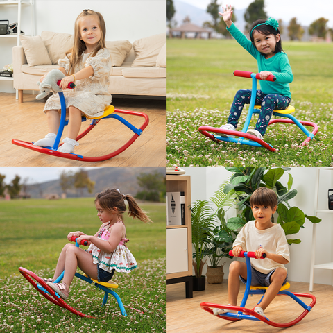Image of PLATPORTS Kids Indoor Single Rocking Seesaw, Safety-Stable Wide Base Rocker for Ages 3 4 5 6